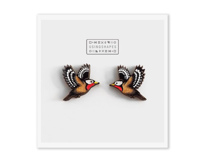 Woodpecker Stud Earrings, Bird Jewelry, Stud Earrings, Bird Earrings, Woodpecker Bird Studs, Cute Bird Earrings