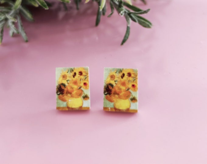 Sunflowers Earrings, Vincent Van Gogh Stud Earrings, Famous Art Earrings, Stud Earrings, Art Jewelry, Gift For Her, Van Gogh Earrings,