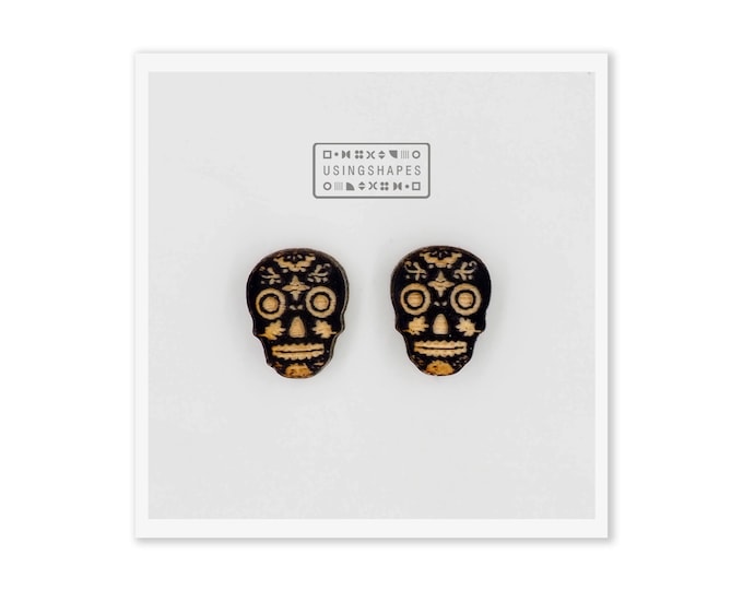 Sugar Skull Stud Earrings, Stud Earrings, Wooden Stud Earrings, Post Earrings, Handmade Earrings, Day of the Dead, Cinco De Mayo
