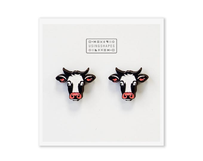 Cow Stud Earrings, Cattle Earrings, Animals Earrings, Holstein Friesian Cow, Wooden Stud Earrings, Eco Friendly Earrings