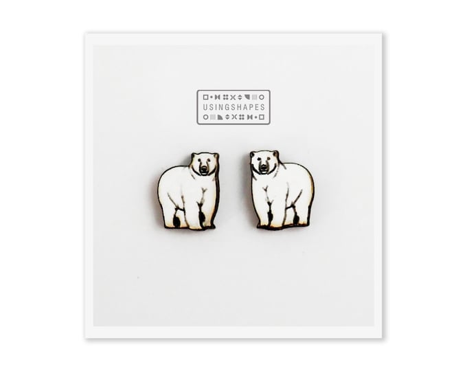 Polar Bear Stud Earrings, Bear Earrings, Polar Bear Studs, Animal Lover Gift, White Bear Stud Earrings, Eco-Friendly, Arctic Animal Earrings