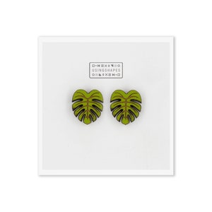 Monstera Leaf Stud Earrings, Wooden Stud Earrings, Tropical Plant