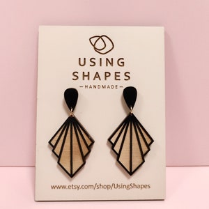 Geometrical Wooden Earrings, Drop Earrings, Elegant Earrings, Gift For Her, Statement Earrings,BK125 image 5