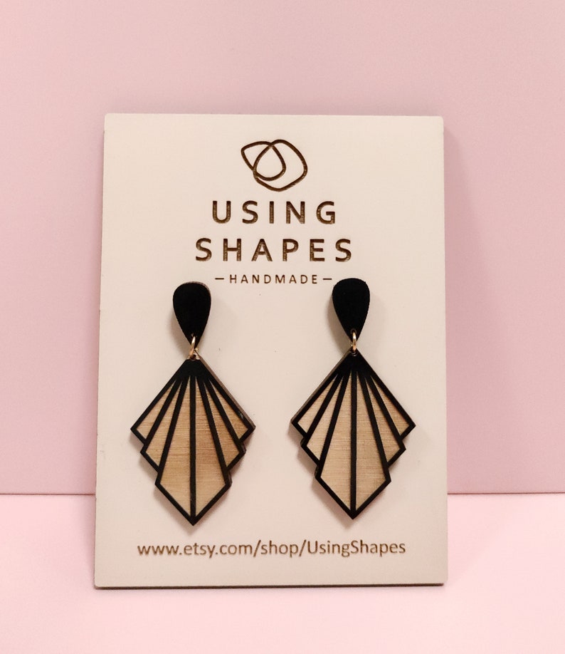 Geometrical Wooden Earrings, Drop Earrings, Elegant Earrings, Gift For Her, Statement Earrings,BK125 image 5
