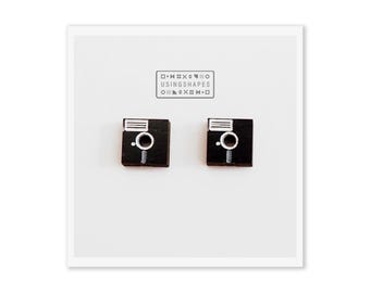 Floppy Disk Stud Earrings, Wooden Earrings, Geek Nerd Jewelry