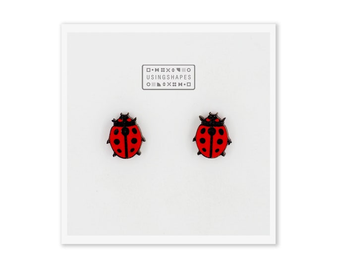 Ladybug Stud Earrings, Insect Earrings, Ladybug Gifts, Ladybug Jewelry, Laser Cut Wood Earrings, Wooden Stud Earrings, Eco friendly