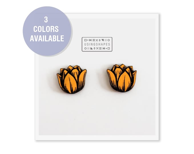 Tulip Flower Stud Earrings, Floral Studs, Botanical Earrings, Wooden Stud Earrings, Flowers Jewelry, Flowers, Eco friendly