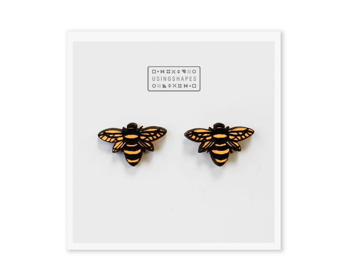 Bee Stud Earrings, Handmade Studs, Painted Wood Earrings, Bee Hive Earrings, Wooden jewellery, Eco friendly