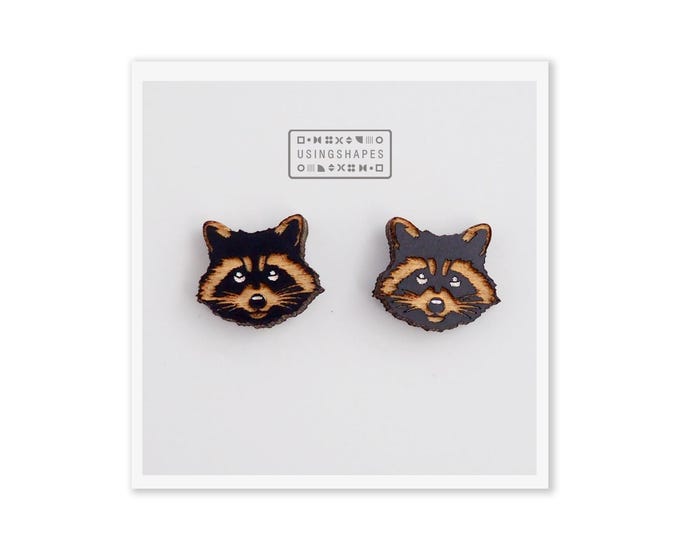 Raccoon Stud Earrings, Small Post Earrings, Raccoon Accessories, Wild Animal, Woodland Creature, Raccoon Gift Idea, Eco friendly