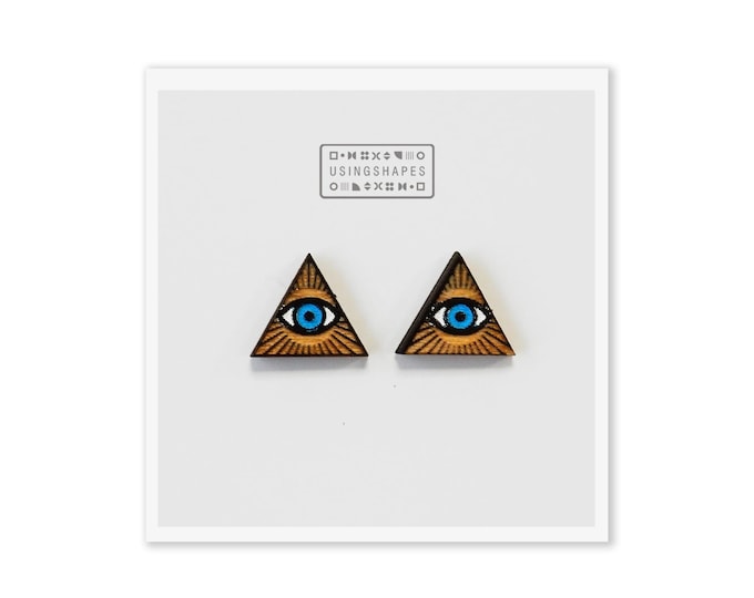 All Seeing Eye Stud Earrings, Third Eye, Triangle Evil Eye, Illuminati Applique, Illuminati Triangle, Stud Earrings, Eco friendly