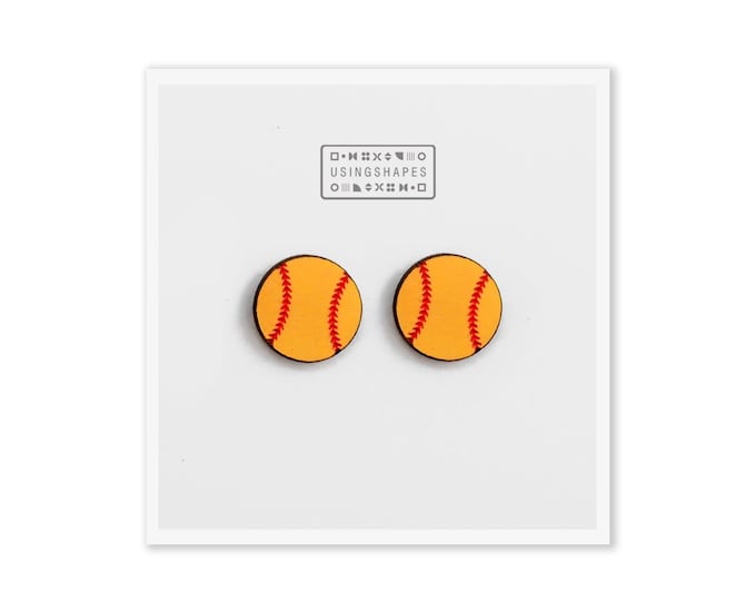 Softball Ball Earrings, Yellow Softball Studs, Softball Stud Earrings, Softball Jewelry, Eco Friendly