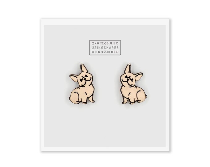 French Bulldog Dog Stud Earrings, Cute French Bulldog Post Earrings, Titling Head, Bulldog Studs, Wooden Earrings, Eco friendly
