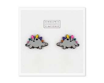 Colorful Dinosaur Stud Earrings, Birch Plywood