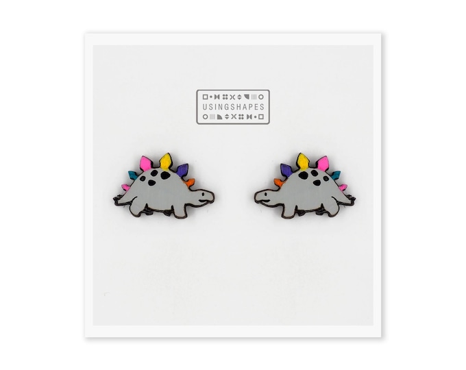 Colorful Stegosaurus Dinosaur Stud Earrings Fun and Playful Dino Jewelry Vibrant Dino Studs, Adorable and Quirky Dinosaur Jewelry