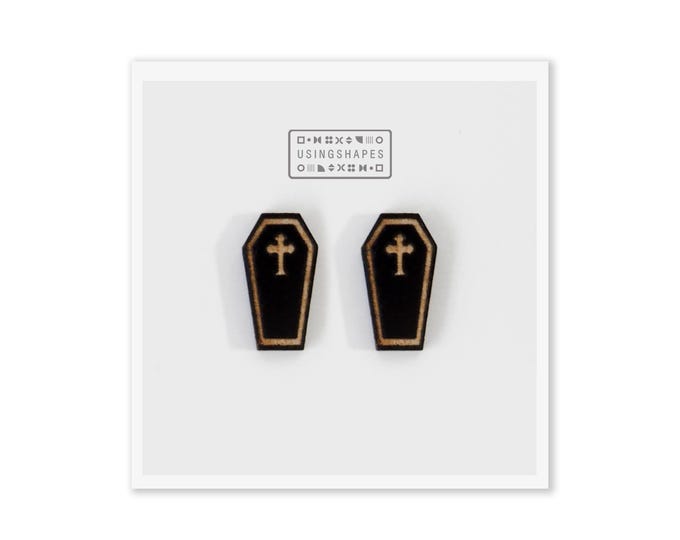 Coffin Stud Earrings, Halloween Stud Earrings, Spooky Earrings, Wooden Earrings, Goth Earrings
