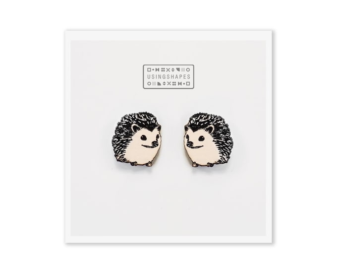 Hedgehog Stud Earrings, Woodland Animal Earrings, Forest Animal Studs, Forest Animal, Wooden Earrings, Animal Jewelry, Eco friendly
