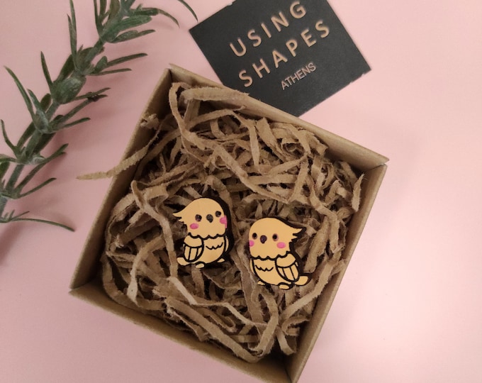 Bird Stud Earrings, Cockatiel Bird Post Earrings, Hypoallergenic, Kawaii Jewelry