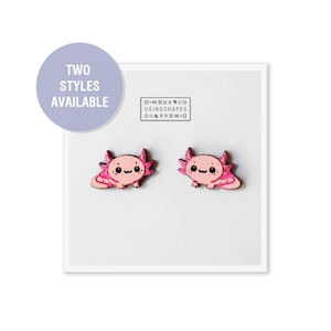 Cute Axolotl Earrings, Girls Stud Earrings Wooden Earrings
