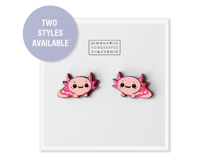 Cute Axolotl Earrings, Girls Stud Earrings Wooden Earrings