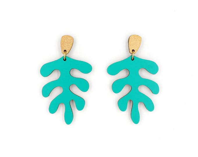 Matisse Inspired Wooden Drop Earrings, Turquoise Earrings, Art Inspired Jewelry TRQ09