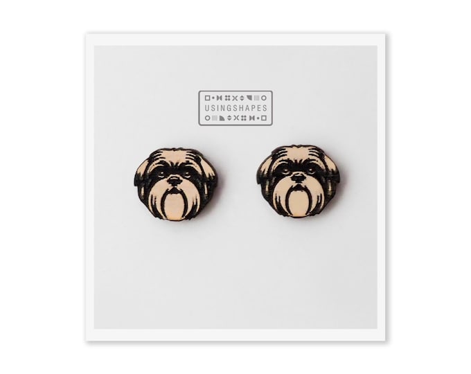 Shih Tzu Dog Stud Earrings, Dog Post Earrings, Wooden Earrings, Shih Tzu dog Post Earrings, Eco friendly,