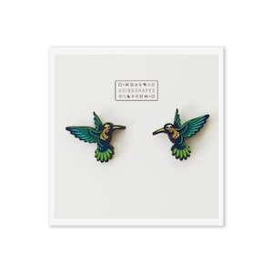 Hummingbird Stud Earrings, Bird Jewelry, Bird Lovers Gift, Tropical Bird, Bird of Paradise, Colorful Bird, Unique earrings, Eco Friendly
