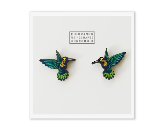 Hummingbird Stud Earrings, Bird Jewelry, Bird Lovers Gift, Tropical Bird, Bird of Paradise, Colorful Bird, Unique earrings, Eco Friendly