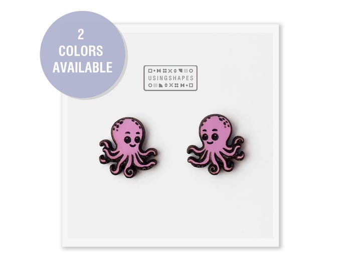 Octopus Wood Stud Earring, Stud Earrings, Wooden Stud Earrings, Post Earrings, Handmade Earrings, Gifts for Her