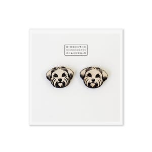 Maltese Dog Stud Earrings: Hand-Painted Wooden Post Earrings