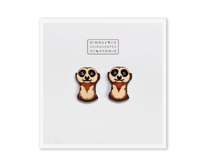 Meerkats Stud Earrings, Meerkats Jewelry, Wildlife Earrings, Sustainable Jewelry, Wooden Earrings, Cute Animal Jewelry, Animal Lovers Gift