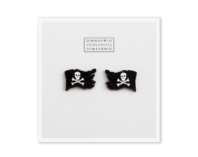 Pirate Flag Stud Earrings, Pirate Jewelry, Pirate Accessories, Skull & Crossbones, Punk Rock Earrings, Eco friendly