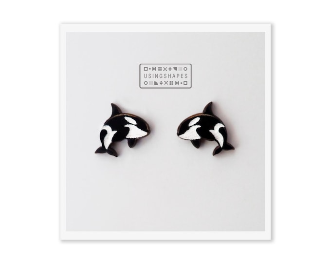 Orca Whale Stud Earrings, Killer Whale Stud Earrings, Fish Earrings, Ocean Theme Studs, Cute Minimal Jewellery, Eco friendly