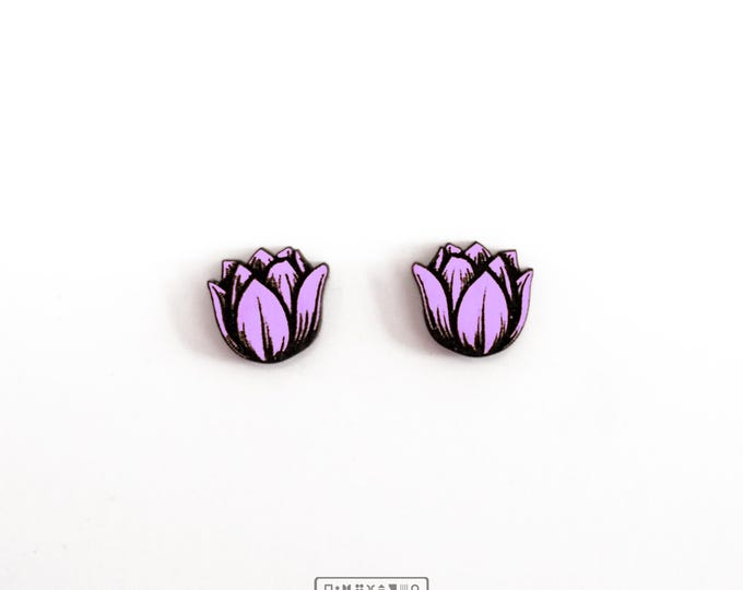 Tulip Stud Earrings, Wooden Earrings, Floral Jewelry