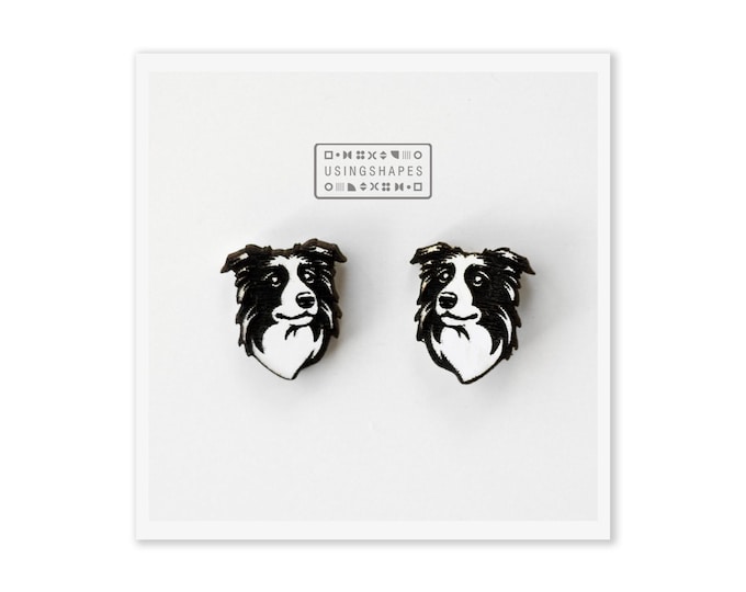Border Collie Dog Stud Earrings, Dog Post Earrings, Wooden Earrings, Border Collie Studs, Border Collie Post Earrings, Eco friendly