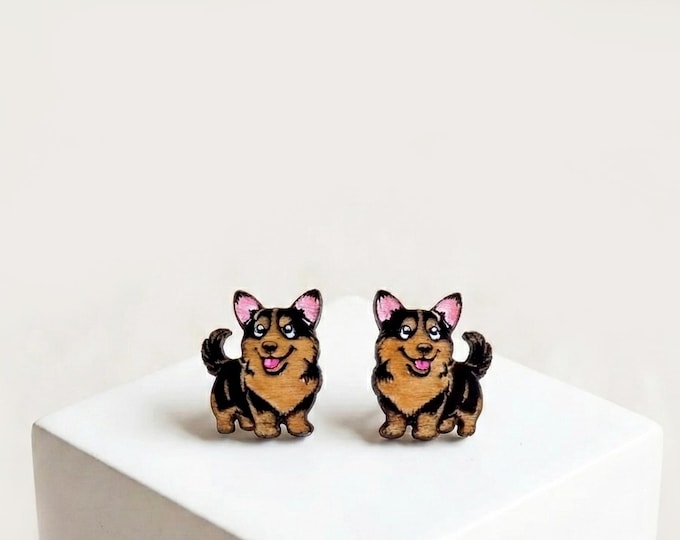 Corgi Stud Earrings Wooden Dog Lover Gift