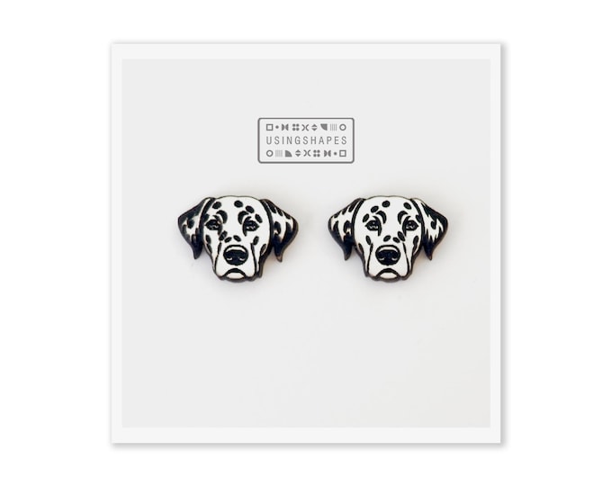 Dalmatian Dog Stud Earrings, Dog Stud Earrings, Dog Post Earrings, Wooden Earrings, Dalmatian Studs, Lightweight Earrings, Eco friendly