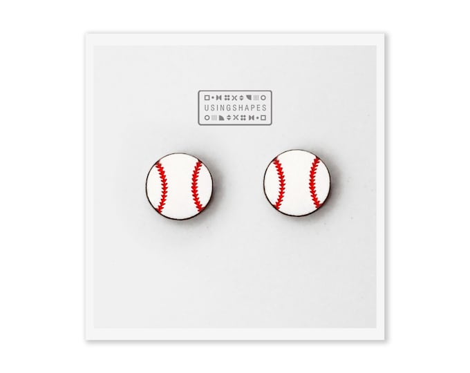Baseball Ball Earrings, Baseball Studs, Baseball Stud Earrings, Baseball Jewelry, Wooden Earrings, Eco Friendly