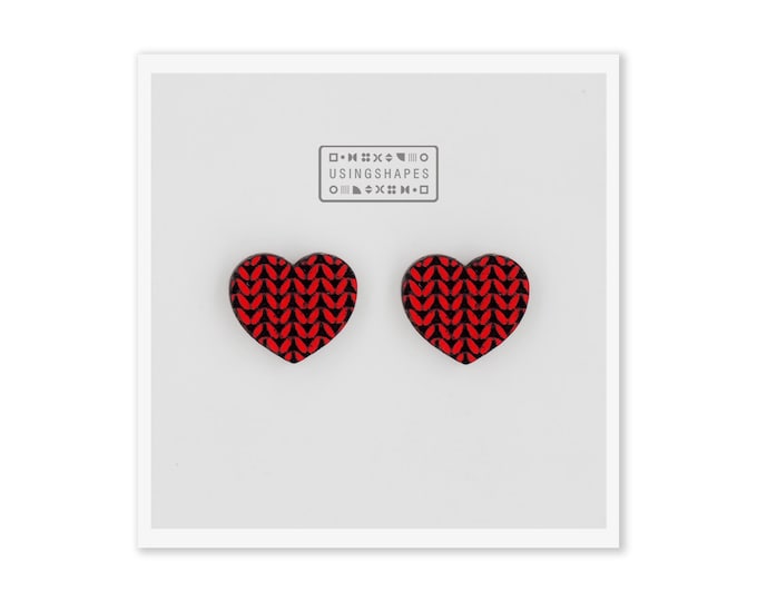 Red Heart Knitted Stud Earrings | Unique and Sweet Heart Jewelry