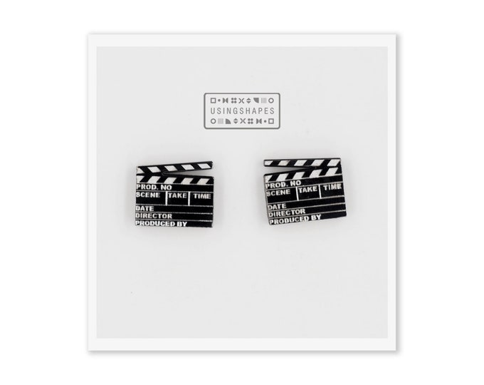 Clapper Board Stud Earrings, Movie Slate Stud Earring, Wooden Jewelry, Clapper Board Posts, Wooden Earrings, Studs, Eco friendly
