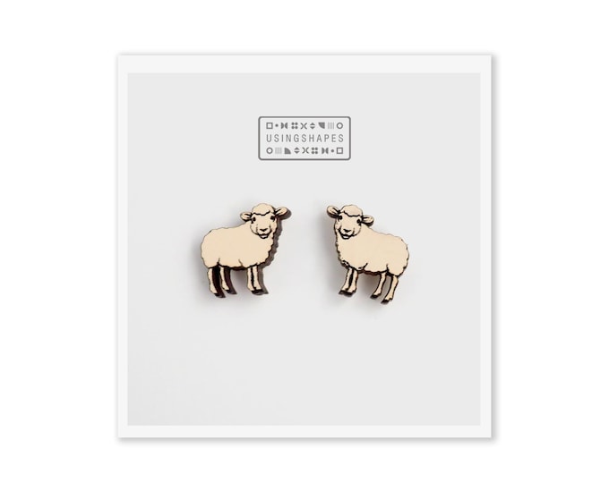 Sheep Stud Earrings, Sheep Post Earrings, Wooden Earrings, Animal Studs, Farm Animal Earrings, Cute Sheep, Eco friendly