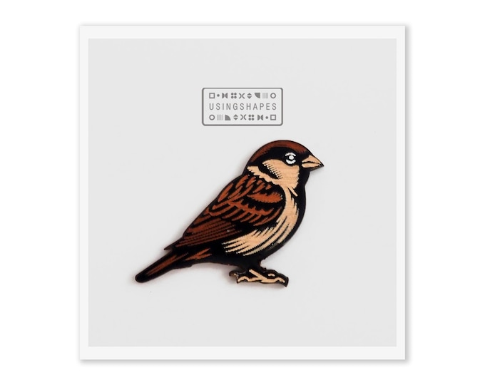 Old World Sparrow Pin Brooch, Bird Wooden Pin, Animal Fridge Magnet