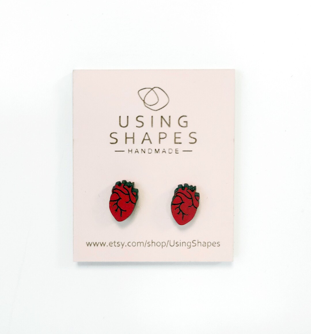 Human Heart Stud Earrings Anatomy Heart Earrings, Wooden Earrings