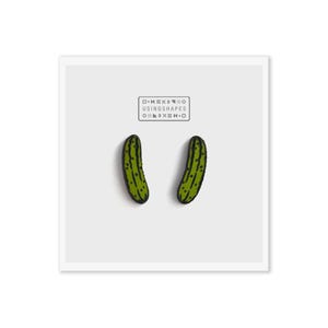 Pickle Stud Earrings: Hand-Painted Birch Wood, Quirky Food Jewelry