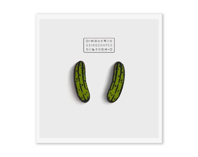 Pickle Earrings, Green Pickle Studs, Quirky Earrings, Dill Pickle Jewelry, Food Earrings, Funny Earrings