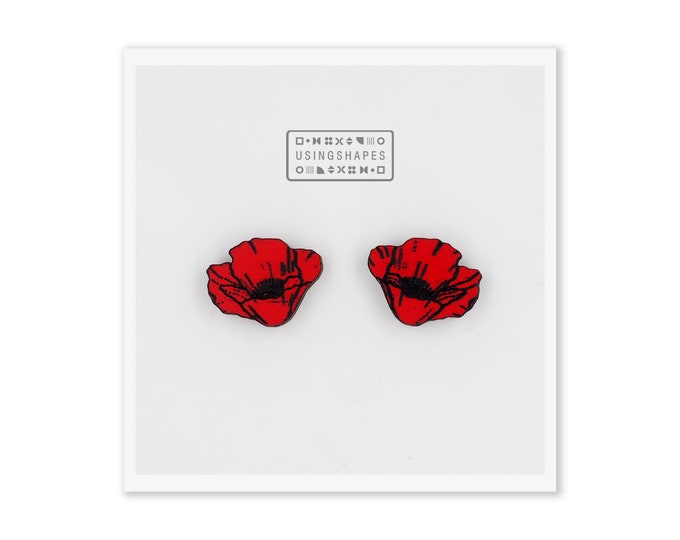 Poppy Flower Stud Earrings, Poppies Studs, Botanical Jewelry, Botanical Flowers, Red Poppy Earrings, Gifts for Mom, Eco friendly