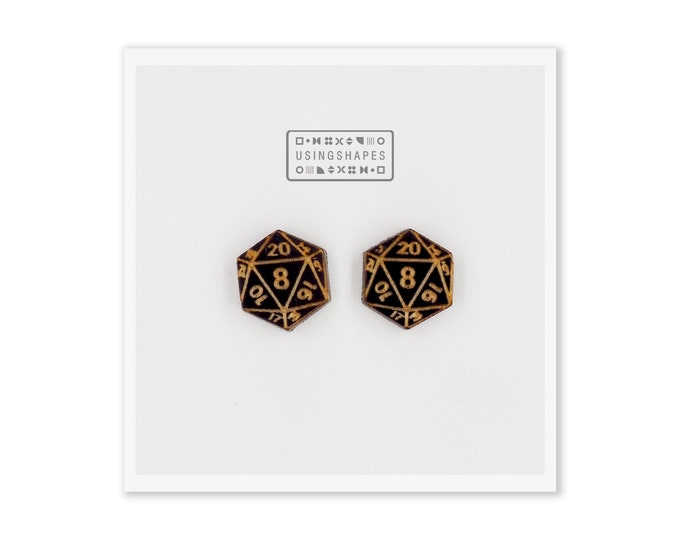 D20 Dice Stud Earrings, Dungeons & Dragons Earrings, D20 Stud Earrings, Geeky Earrings, Geek Gift, DnD Jewelry, Eco friendly