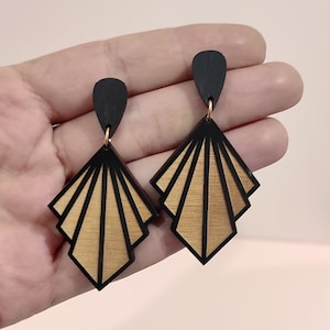 Geometrical Wooden Earrings, Drop Earrings, Elegant Earrings, Gift For Her, Statement Earrings,BK125 image 3