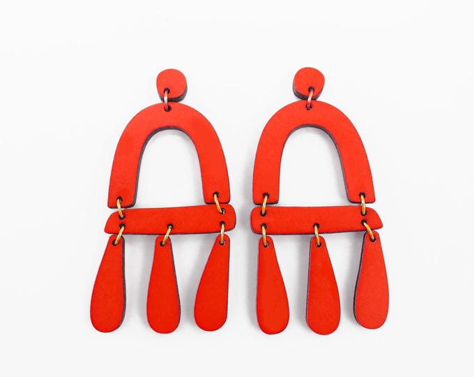 Yellow Wooden Statement Earrings: Laser Cut Modern Design