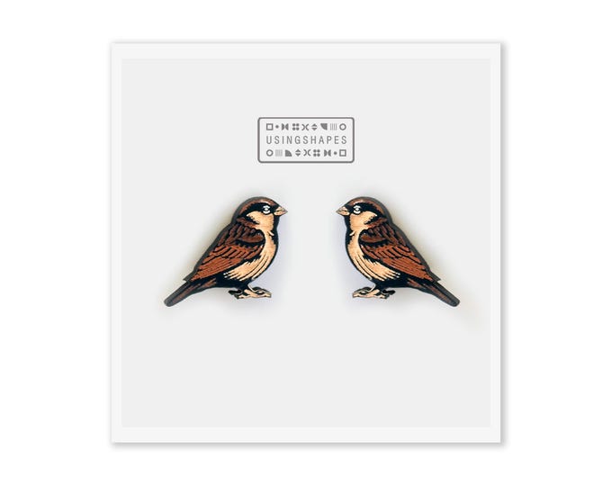 Sparrow Stud Earrings, House Sparrow Studs, Bird Jewelry, Bird Earrings, Sparrow Bird, Cute Sparrow, Bird Earrings, Male Sparrow