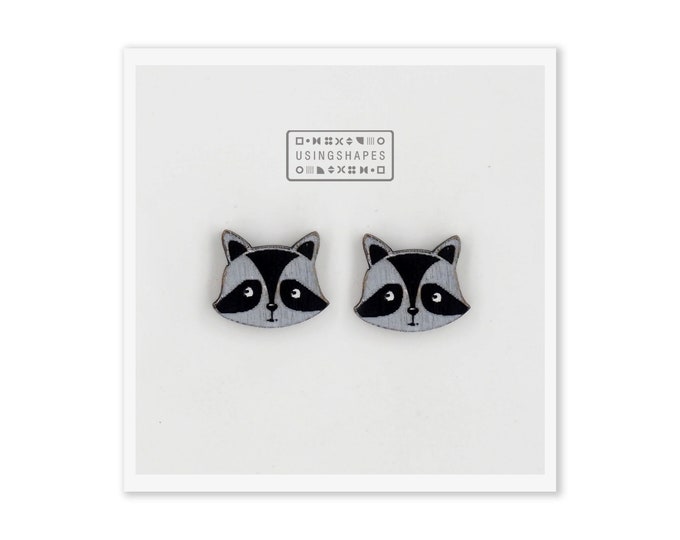 Raccoon Stud Earrings, Small Post Earrings, Raccoon Accessories, Wild Animal, Woodland Creature, Raccoon Gift Idea, Eco friendly